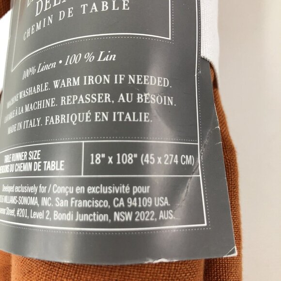 Williams Sonoma Italian Washed Linen Table Runner 18x108 Pumpkin Burnt Orange - Picture 5 of 9